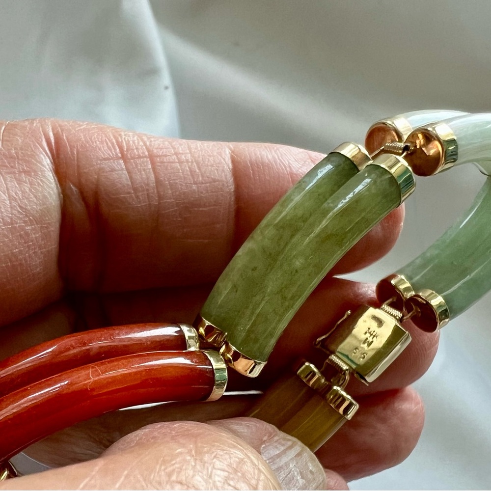 Elegant Multicolor Jade Bracelet Double row. 14k, W 595, 21.0g, 7.25” circumfer - Picture 9 of 11